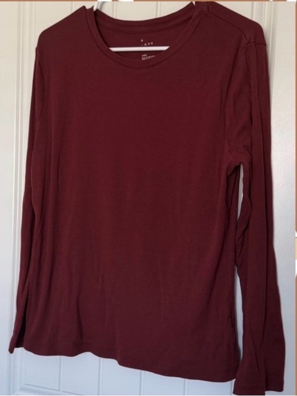 Women's Slim Fit Long Sleeve Ribbed Top - A New Day Maroon L